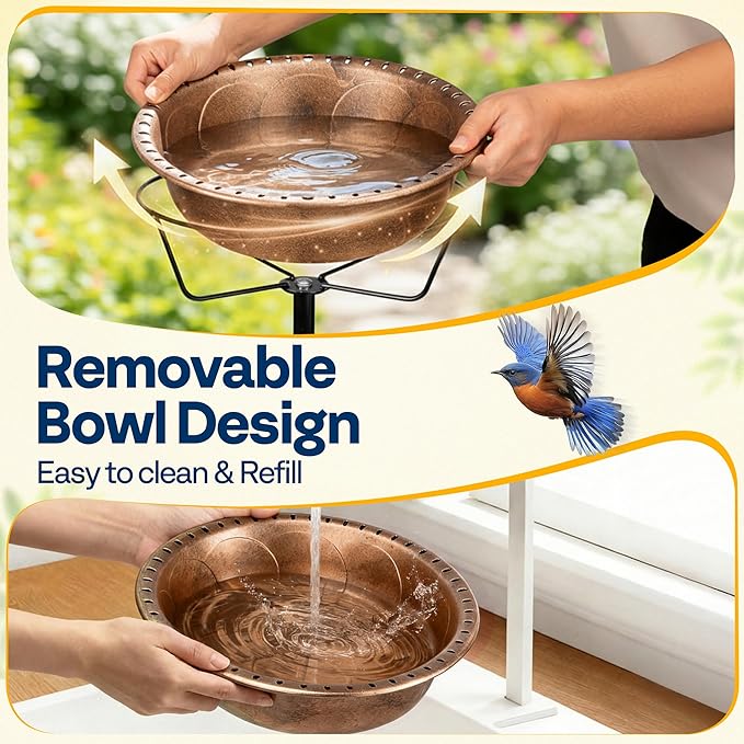 VIVOHOME Bird Bath for Outside, Outdoor 13'' Birdbath Bowl with Metal Ground Stake, Weather-Resistant ABS Bird Bath and Feeder for Garden, 1.45 Gallons, Bronze