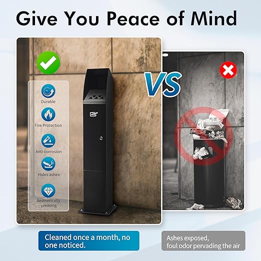 Commercial Trash Can Disposal Outdoor Vertical Trash Can Standing Rubbish Bin for Patios Gardens Hotels Pubs Offices(Black)
