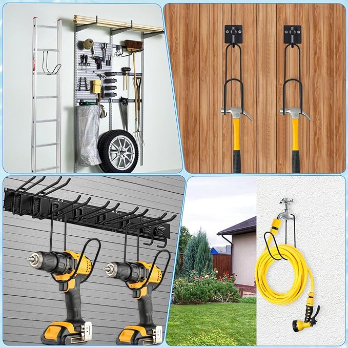 Garden Hose Holder Water Hose Hanger Wall Mounted,304Stainless Steel Solid Hose Hook Holds Up to 50Ft Garden Hose, Expandable Hose, Water Hose(Black Paint 2pcs)