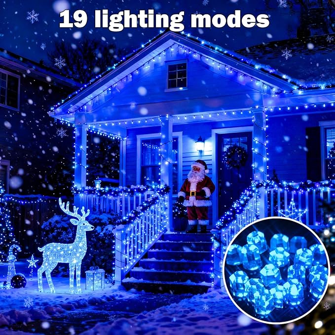 SOLARBABY Solar Christmas Lights Outdoor,142Ft 400 LED Blue Solar String Lights Outdoor with Remote,19 Modes Waterproof Christmas String Light for Garden Patio Xmas Tree Christmas Decoration