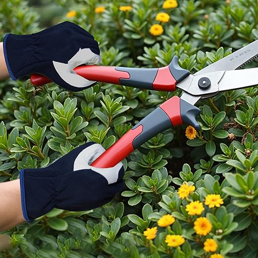 KKOYING Gardening Gloves, Garden Gloves for Women and Men, Thorn Proof Working Gloves, Durable Leather Work Garden Gloves for Yard & Outdoor Work, Blue, L