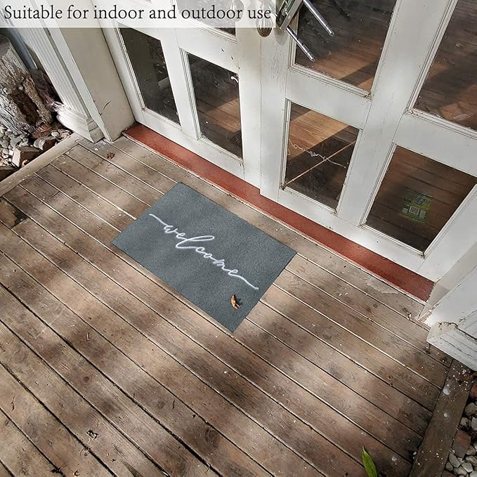 AAZZKANG Gray Doormat Outdoor Entrance Front Door Welcome Mat with Non Slip Rubber Backing, Easy to Clean Entrance Mats for Outside Inside Entry