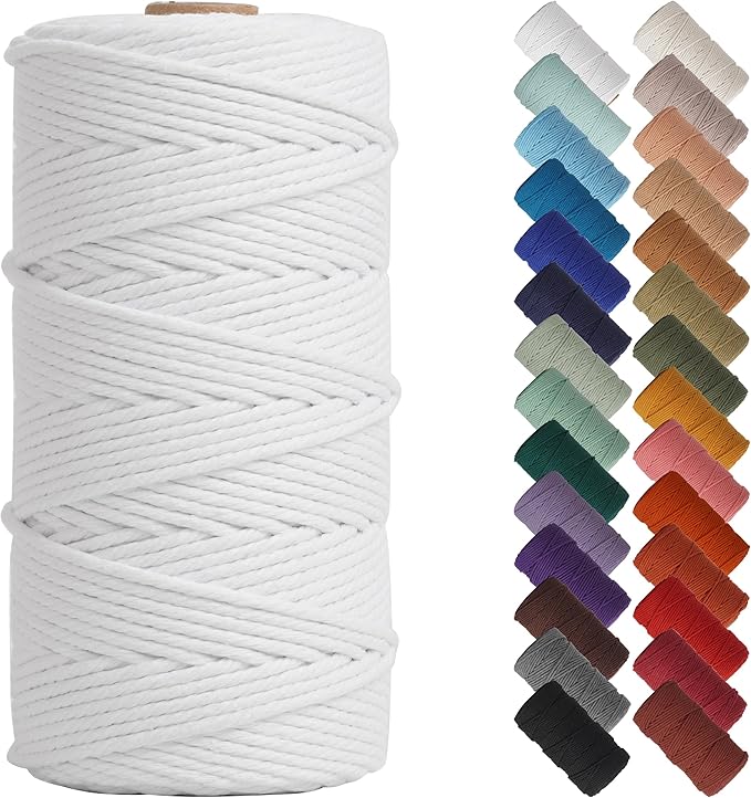 NOANTA White Macrame Cord 3mm x 220yards, Colored Macrame Rope Cotton Rope Macrame Yarn, Colorful Cotton Craft Cord for Wall Hanging, Plant Hangers, Crafts, Knitting