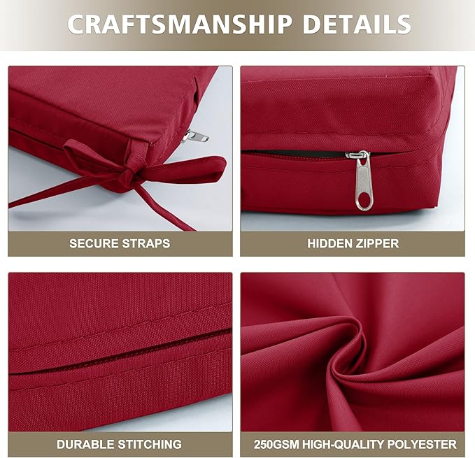 Outdoor Bench Cushion Waterproof 36"x14", Fade-Resistant Patio Furniture Replacement Pad with Ties - Also Fits Indoor Entryway Bench or Window Seat, Burgundy