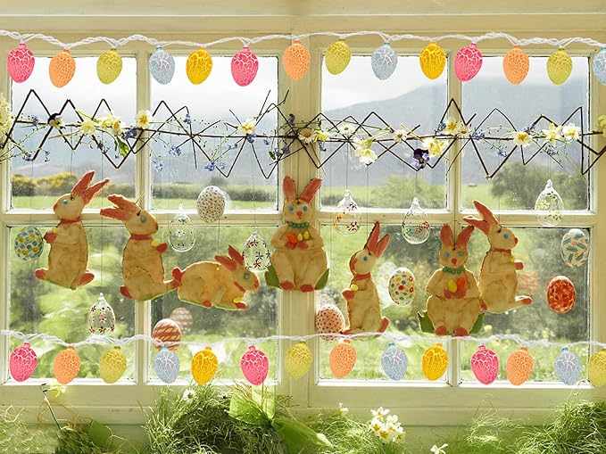 Easter String Lights, 8.5Ft Easter Day Egg Lights with 10 Multicolor Crack Egg, Plug-in Easter Fairy String Lights Waterproof Connectable for Indoor Bedroom Patio Garden Spring Theme Party Decor