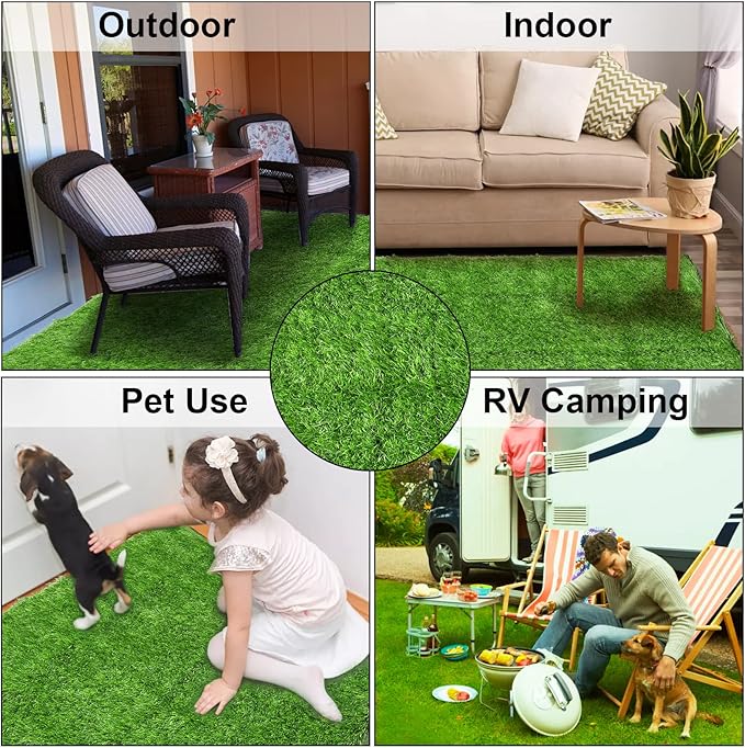 Fasmov Green Artificial Grass Rug Grass Carpet Rug, 3.2' x 6.5' Realistic Fake Grass Deluxe Turf Synthetic Turf Thick Lawn Pet Turf, Indoor/Outdoor Area Rug