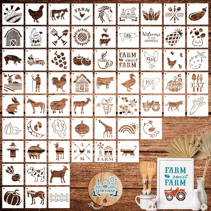 Farmhouse Stencils for Painting, Rock Painting Stencils Small Stencils for Painting on Wood Wall Tile Furniture Drawing Templates(64pcs,3 Inch)