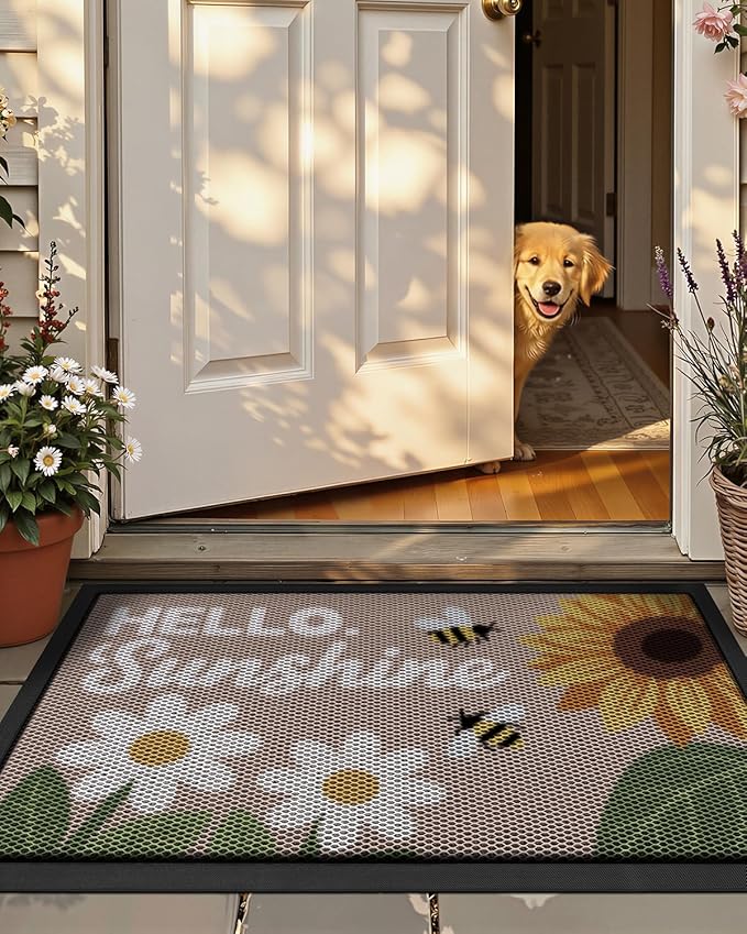 Color&Geometry Outdoor Door Mat, Resilient & Flexible Non-Slip Door Mat 36"x60", Dirt Trapping Waterproof Doormat, Welcome Mat for Porch, Patio & Entryway, Sunny Gold