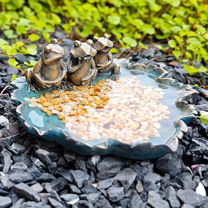 Frog Bird Feeders, Bird Baths for Outdoors, Resin Birdbath Bowl, Outdoor Polyresin Frogs on Leaf Bath Bowl for Outside Yard Table Decor