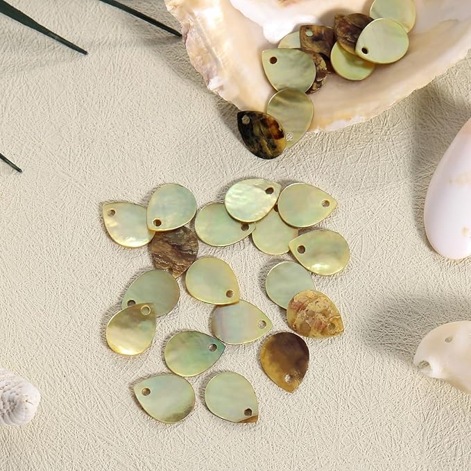 Firstmeet 60pcs Shell Beads Natural Mussel Shell Waterdrop-Shape Charm Beads with Iridescent Back for Handcraft Jewelry Making(DIY-1023-Green Glow-WD)