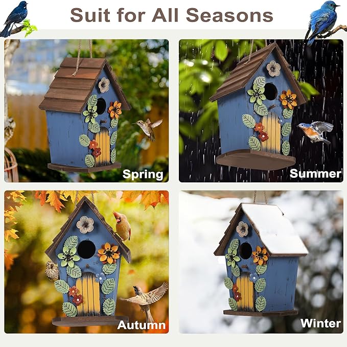 handrong Bird Houses for Outside,Wood Birdhouse,Bird Nest,Birdhouses for Outdoors,Wooden Bird Box,Bluebird House for Outside,Bird Gifts for Bird Lovers
