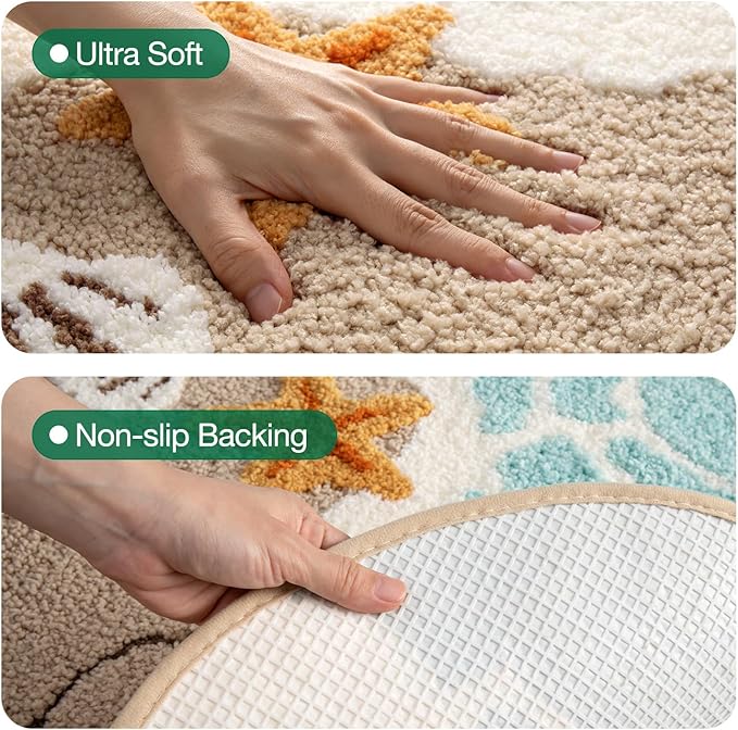 LUMI Soft and Absorbent Beach Bathroom Rug, Non-Slip Backing, Ideal for Bathroom, Kitchen and Entryway Decor, Sea Beach Starfish Shell Bath Decor, Azure Bay, 22"x34"