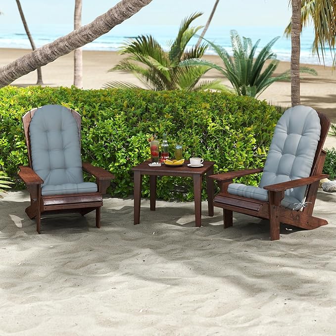 Outdoor Adirondack Chair Cushions Set of 2, 44x19x4 Inch Rocking Chair Cushion, High Back Patio Soft Seat Pad with Ties, Indoor Outside Use, Fade-Resistant & Waterproof, Light Gray
