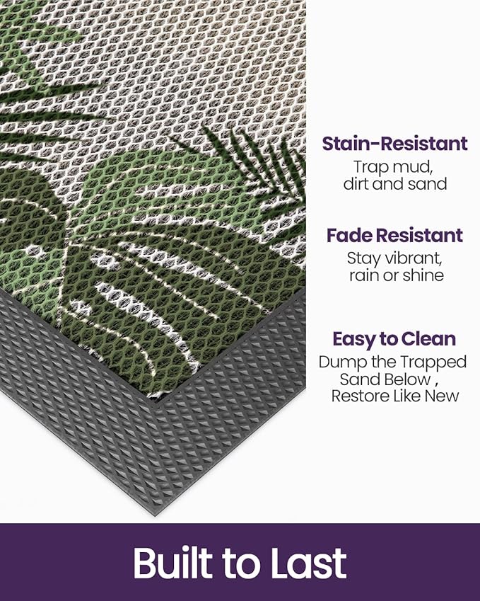 DEXI Front Door Mat Outside Entrance, Summer Tropical Leaves Plant Doormat, Non Slip Dirt Resist Heavy Duty Entry Mats for Entryway, 24x36, Olive Green
