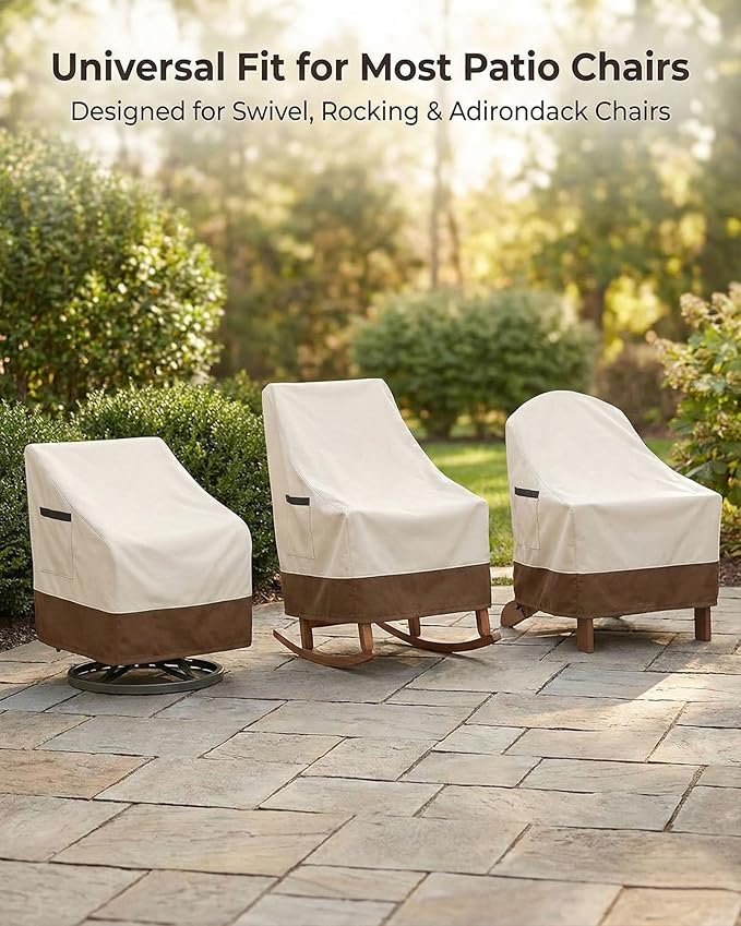 Outdoor Furniture Covers 4-Pack, Heavy Duty 600D Oxford Fabric Patio Chair Protectors, Weather Resistant Waterproof, 28x32x36 Inches, Beige and Brown