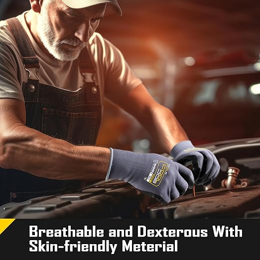 COOLJOB 6 Pairs Nitrile Rubber Coated Nylon Safety Work Gloves Pack Bulk, Dotted for Non-Slip Grip, Breathable Soft Seamless Knit Nitrile Dipped Gloves for Warehouse, Home Improvement, Yard, Large