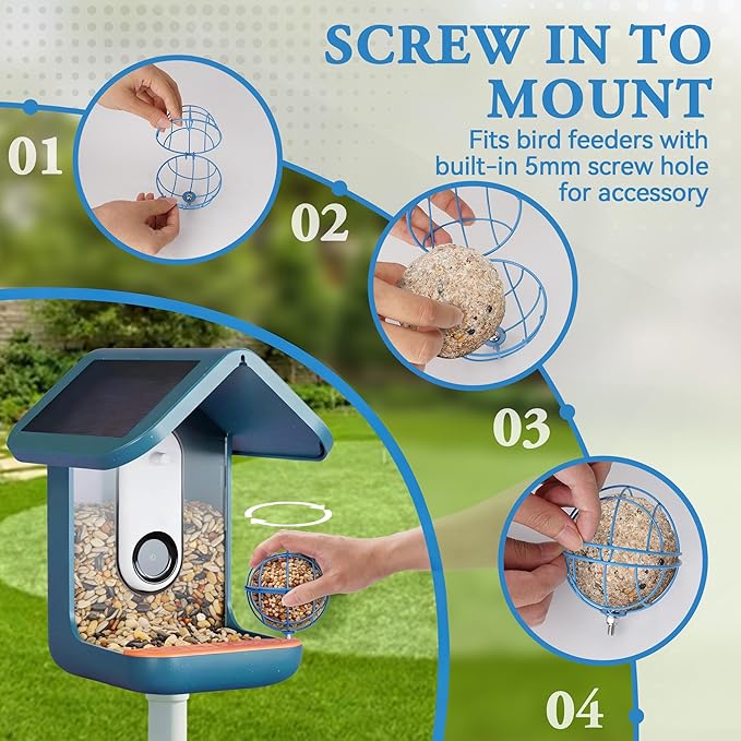 Metal Suet Ball Holder for Bird Buddy Smart Feeders & Others with 5mm Screw Hole for Accessory, Compatible with BirdBuddy Feeders, Durable Add-on Accessory (Blue)