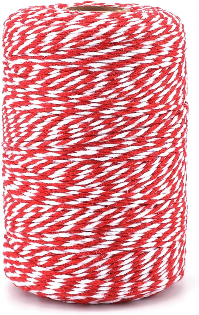 G2PLUS Red White String, 2MM 656 Feet White and Red Cotton String Wrapping, DIY Arts and Crafts, Butchers Twine for Baking