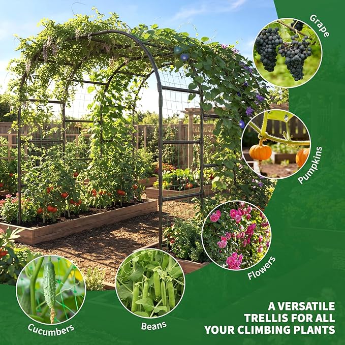 Tall Garden Arch Trellis for Climbing Plants, 88in Tall Metal Plant Support Trellis Archway for Climbing Plant Vegetables Cucumber, Outdoor Yard Lawn Garden Arch Tunnel Trellis