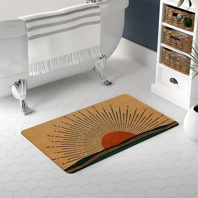 Nogrit Boho Coir Doormat for Entrance, Front Door Mats, Welcome Mat, Indoor/Outdoor, 17x30 (Sun and Ocean)