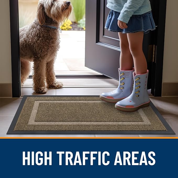 OLANLY Front Door Mat Indoor Outdoor Entrance, Waterproof All-Season, All-Weather Doormat, Sturdy Natural Rubber, Fade Resistant, Low Profile, Easy Clean Patio Porch Entryway Mat, 59x30, Brown