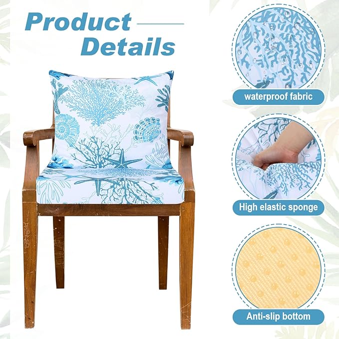Hoteam 6 Set Outdoor Chair Patio Cushions Deep Seat Waterproof Chair Cushions 20 x 20 Inch for Patio Furniture Set Replacement Removable Seat and Back (20 x 20 Inch,Ocean)