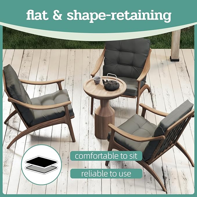 Outdoor Chair Cushion, 42x21x4 Inch Patio Cushions for Dining/Rocking Chairs, High Back Soft Seat Pad with Ties, Indoor Outside Use, Fade-Resistant & Waterproof, Dark Gray