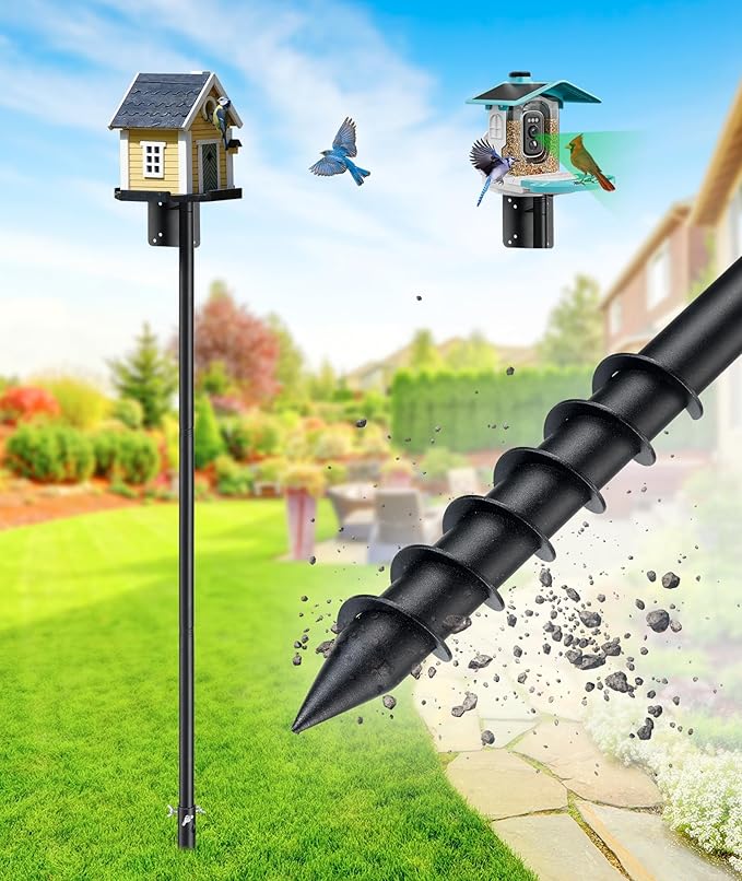 Heavy Duty Bird Feeder Pole - 73 Inch Adjustable Bird House Pole with Auger Base for Easy Install, 1 inch Diameter Metal Outdoor Mount Kit for Bluebird Houses, Hummingbird Feeders & Wildlife Watching