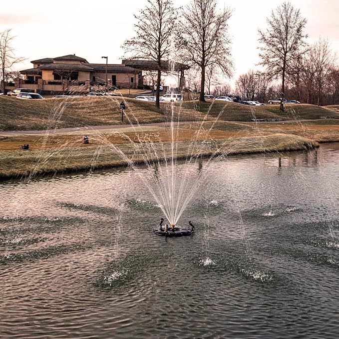 HALF OFF PONDS Floating Fountain – 1.5 HP Pond Aerator with 100' Cord – 12,500 GPH Water Pump – 11 Spray Patterns - Energy-Efficient – for Large Ponds, Lakes & Water Gardens