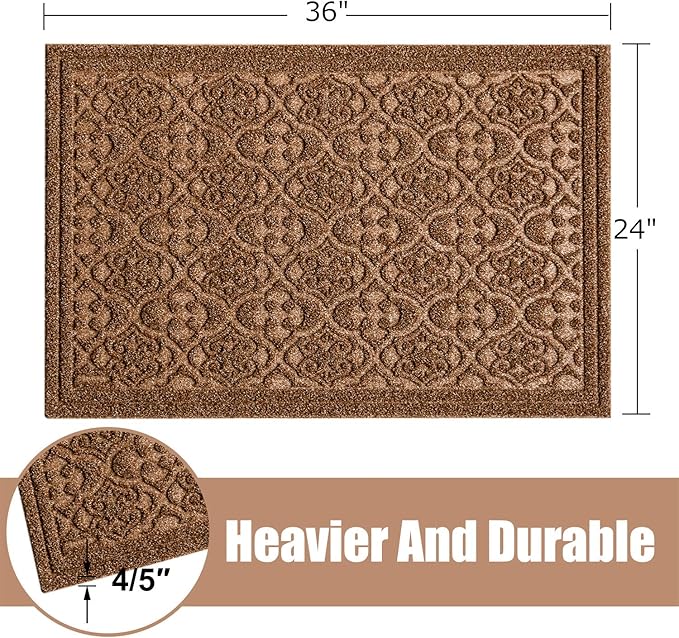 Outdoor Mats for Front Door 36 x 24 inch Large Floor Outside Entrance Welcome Exterior Entry Waterproof All-Season All-Weather Rug Mud Trapper Natural Rubber Heavy Duty Entryway Brown