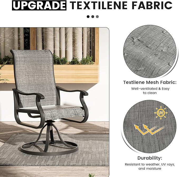 Patio Swivel Chairs Set of 6, Outdoor Dining Chairs with High Back, All-Weather Swivel Rocker Chair for Lawn, Porch or Garden (Dark Grey)