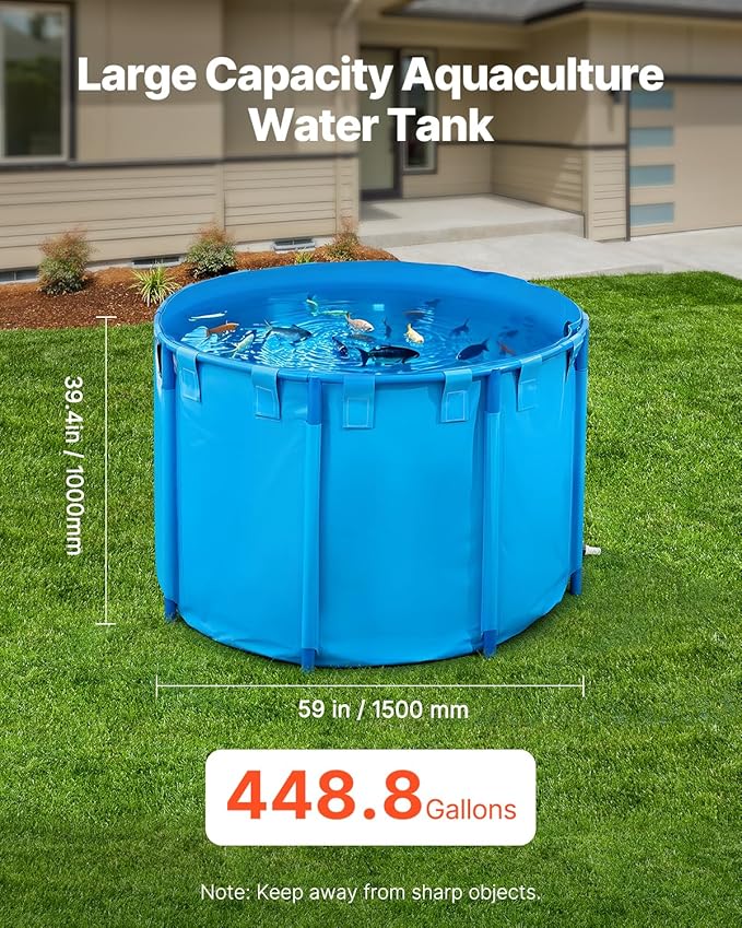 VEVOR KOI Aquarium Tank Above Ground Fish Pond, 450 Gallon Foldable Canvas Fish Pool Pond, Outdoor/Indoor Round No Dig Turtle Goldfish Pond with 304SS Frame and Drain Valve