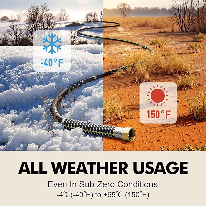 Lightweight Rubber Garden Hose 25 ft, 5/8" Hybrid Rubber Hose with Solid Brass Fitting, Water Hose Pipe for Outdoor, Cleaning & Washing