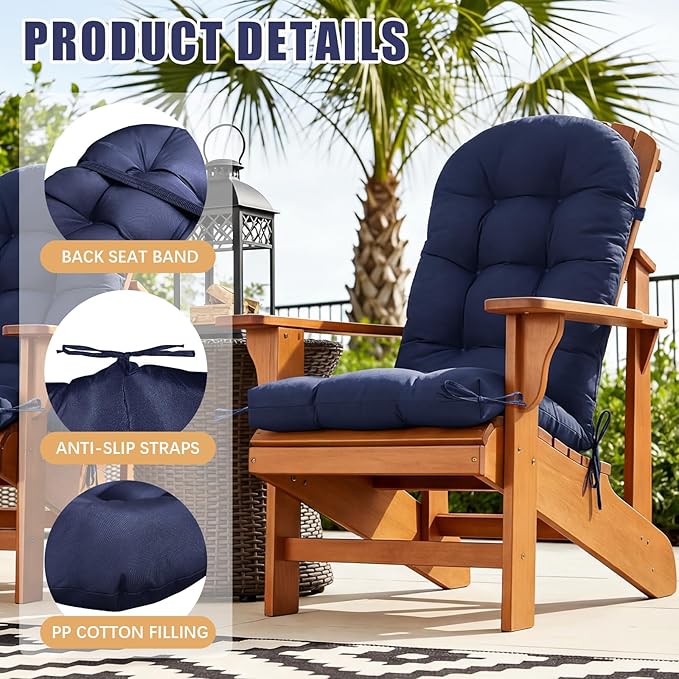 Gnostik Adirondack Chair Cushions Set of 2, Floral Leaf Waterproof Rocking Chair Cushion 46.2x19.2x4 in, Thickened Tufted Indoor/Outdoor High Back Patio Cushions Seat Pads with Ties