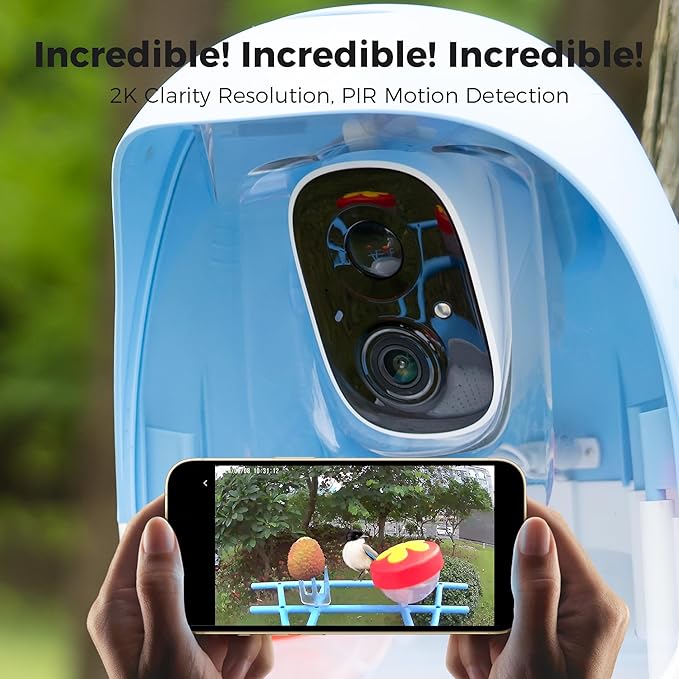 Sovmiku FCG6 AI Bird Feeder with 2K Solar Camera Squirrel Feeder Bird Identify Hummingbird attractant Motion Detection Real Time Views and Notifications SD Slot Ideal Gift for Bird Lovers for Parent