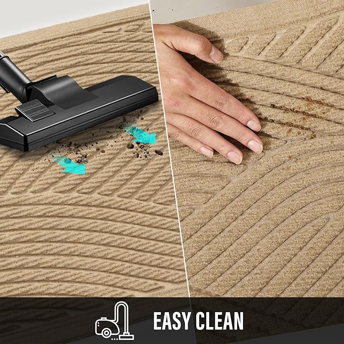 Sturdy Front Door Mat, Absorbent Muddy Dirt Resist Welcome Door Mats Outdoor Indoor, Stain and Fade Resistant, Non-Slip Backing Entry Mat Low Profile Doormat for Entryway, 60×36, Beige