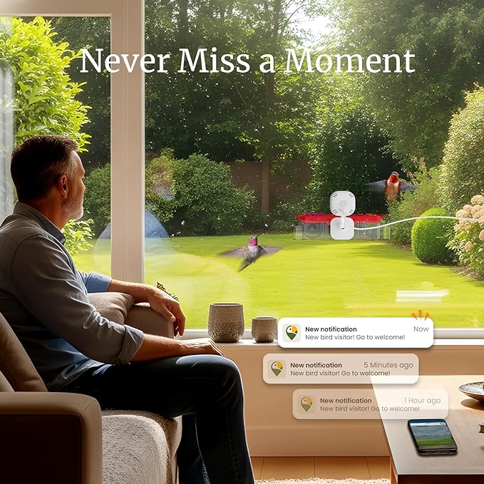Smart Window Hummingbird Feeder with Camera & AI, 2K HD Live View, Ant Moat & Secure Suction Mount - The Ultimate Gift for Humming Bird Lovers