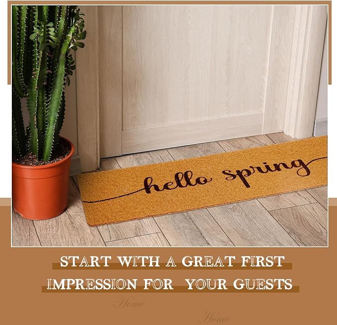 Long Doormat 48''x16'' Front Door Mat for Entrance Inside Outdoor Large Decorative Door Rug Welcome Mat for Outside Home Entry(Hello Spring,Yellow)
