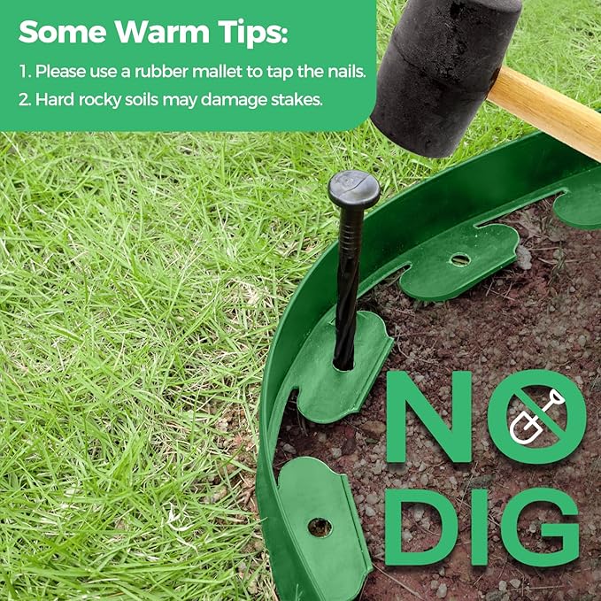 2-Inch x 50 FT Landscape Edging Border with 75 Spikes, Garden Edging Border Lawn Edging Border, Plastic Edging Border Flexible for Garden Flower Beds Lawn Yard Paver Pathway (Green)