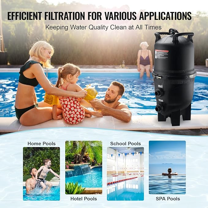 VEVOR 2025 Pro Cartridge Pool Filter Tank & Element for Above Ground & Inground Pools, Large 420-425Sq. Ft Cleaner System Compatible W/Pumps 1 to 3 HP| Up to 13393 GPH |for Pools Up to 107147 Gallons