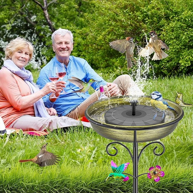 38.6in Bird Baths for Outdoors, Detachable Birdbaths for The Garden Clearance, Freestanding Bird Baths for Outdoors, Bird Bath Bowl Spa & Birdfeeder with Metal Stake Stand (Retro Gold)