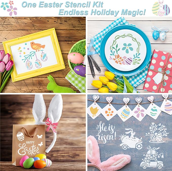 Easter Stencils for Painting - 49PCS Bunny & Egg Patterns, Small Stencils for Crafts & Home Decor