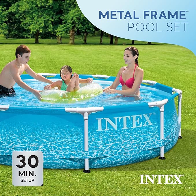 INTEX 28207EH Beachside Metal Frame Above Ground Swimming Pool Set: 10ft x 30in – Includes 330 GPH Cartridge Filter Pump – Puncture-Resistant Material – Rust Resistant – 1185 Gallon Capacity