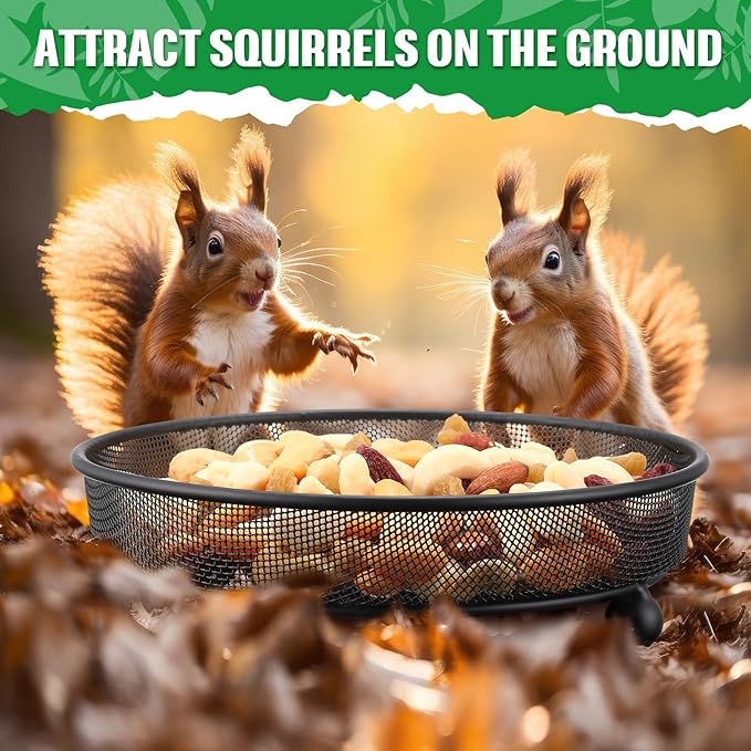 Nuogo 4 Pcs Platform Bird Feeder 7 Inches Ground Bird Feeder Tray for Outside Metal Squirrel Feeders Rust Resistant Mesh Seed Tray Garden Yard Decoration for Outdoor Wild Dove(Round)