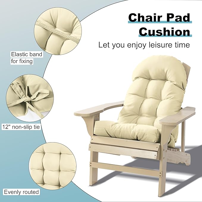 Adirondack Chair Cushion, Rocking Chair Cushion 44x19.4x4 inch, High Back Patio Cushions of Upper and Lower with Ties, Sunscreen and Fade-Resistant (Vanilla Ice, 2)