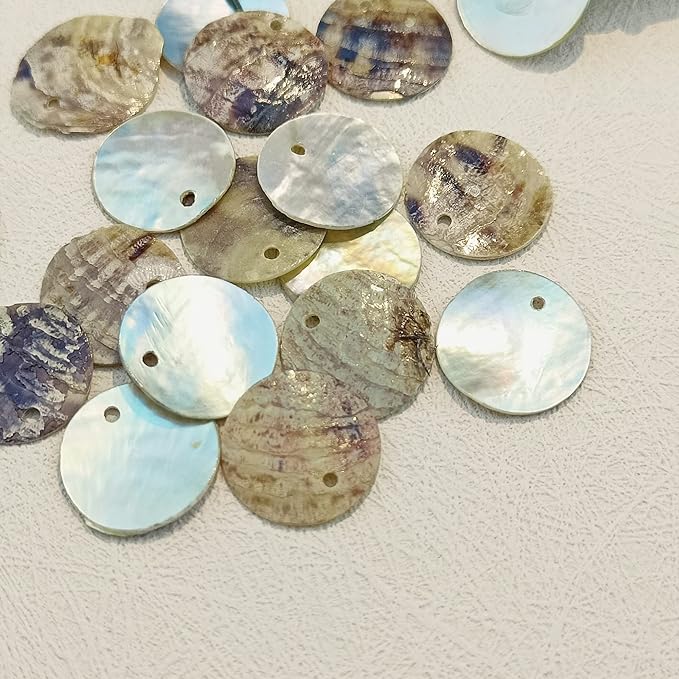 Firstmeet Shell Beads 240pcs Natural 12mm Flat Round Mussel Shell Coin Drop Charm Beads with Iridescent Back for Handcraft Jewelry Making(DIY-1023-Prairie Sand-12)