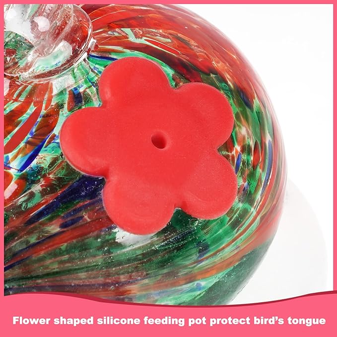 Hummingbird Feeder Glass with Hanging Bird Bath for Outside Combo Set,12 Fluid Ounces,Solar Hummingbird Bath with Fountain (11inch),Backyard, Patio Garden Yard Decoration (Red)
