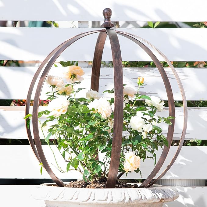 Garden Obelisk Trellis for Climbing Plants – 18"x22" Metal Outdoor Support for Rose Bushes and Tall Vines – Antique Copper Finish – Easy Assembly and Storage – Perfect Garden Decor