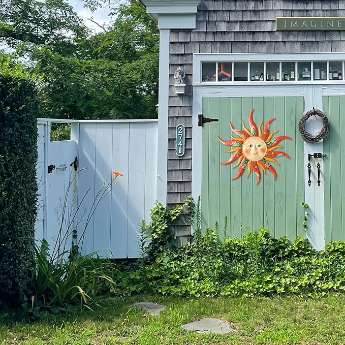 Large Metal Sun Wall Art Decor - 23.6Inches Sun Face Garden Sculptures & Statues Wall Art for Indoor and Outdoor Decor, Yard, Farmhouse, Patio, Garden Decorations