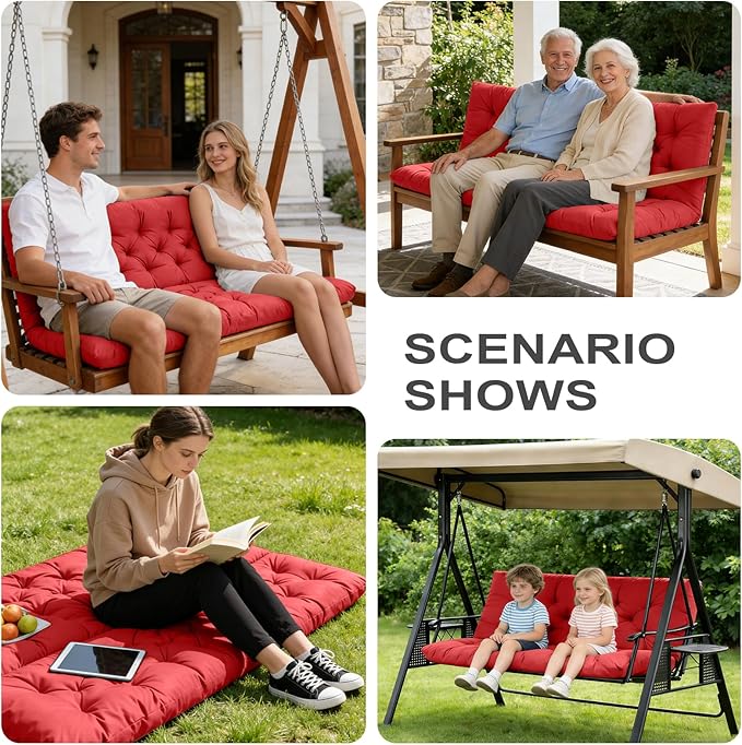Porch Swing Cushions,Outdoor Cushions 3 Seater Replacement with Backrest, Waterproof Thickened Bench Cushion with Ties for Porch, Patio,Outdoor, Backyard and Garden (Orange 40 * 40 in)